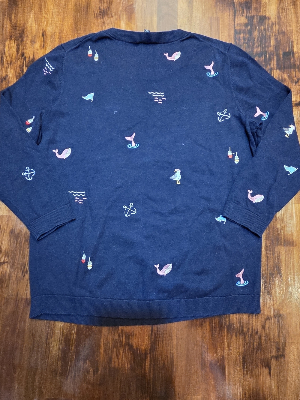 Talbots Womens Three-Quarter Sleeve Navy Sweater with Embroidery Coastal Size S - Picture 7 of 11